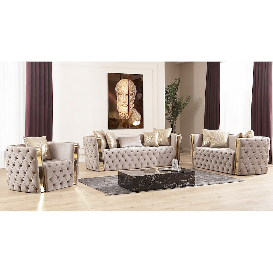 Office Furniture Luxury - ชุดโซฟาโครงสแตนเลสสตีลหรูหราทันสมัย เฟอร์นิเจอร์ตกแต่งบ้าน ห้องนั่งเล่น วิลล่า สำนักงาน เฟอร์นิเจอร์ผ้าและไม้ทนทาน