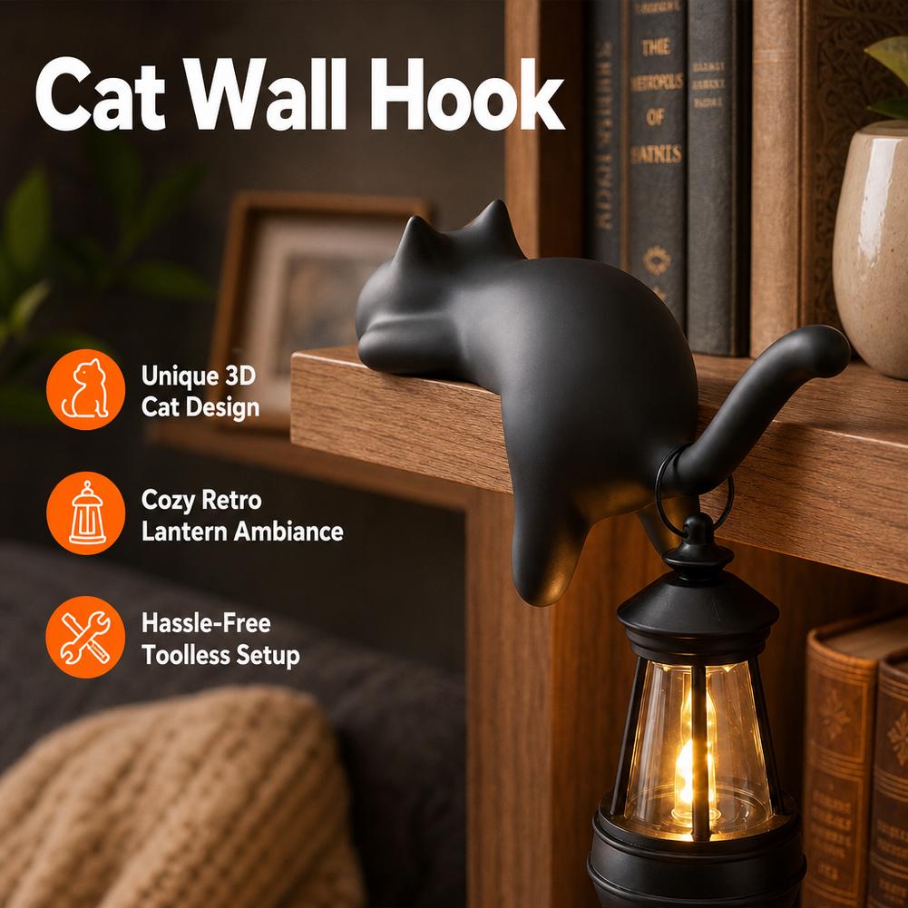 Cubicle Shelf Organizer - ที่แขวนชั้นวางของรูปแมวพิมพ์ 3 มิติ พร้อมไฟกลางคืน ตะขอแขวนขอบโต๊ะ สมดุลน้ำหนัก