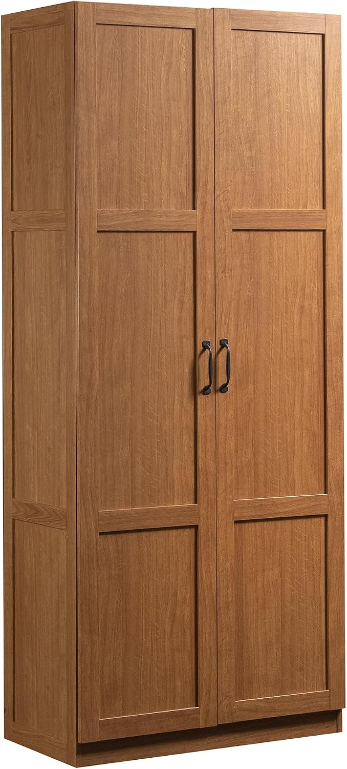 Office Furniture For Home - ตู้เก็บของทรงสูง, ตู้เก็บของในครัวแบบตั้งพื้นพร้อมชั้นวางปรับได้สี่ชั้น, เฟอร์นิเจอร์อเนกประสงค์สำหรับห้องซักรีด โฮมออฟฟิศ โรงรถ, สีไม้โอ๊คไฮแลนด์สไตล์เรโทร