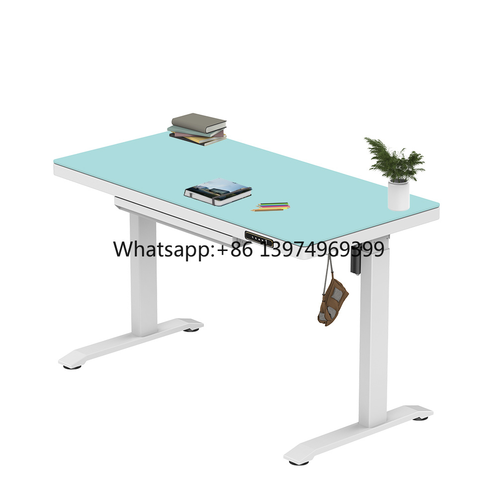 Office Furniture For Home - โต๊ะทำงานปรับระดับความสูงด้วยระบบไฟฟ้าแบบมอเตอร์เดี่ยว สีขาว พร้อมท็อปกระจกอัจฉริยะและพอร์ต USB สำหรับสำนักงานและบ้าน