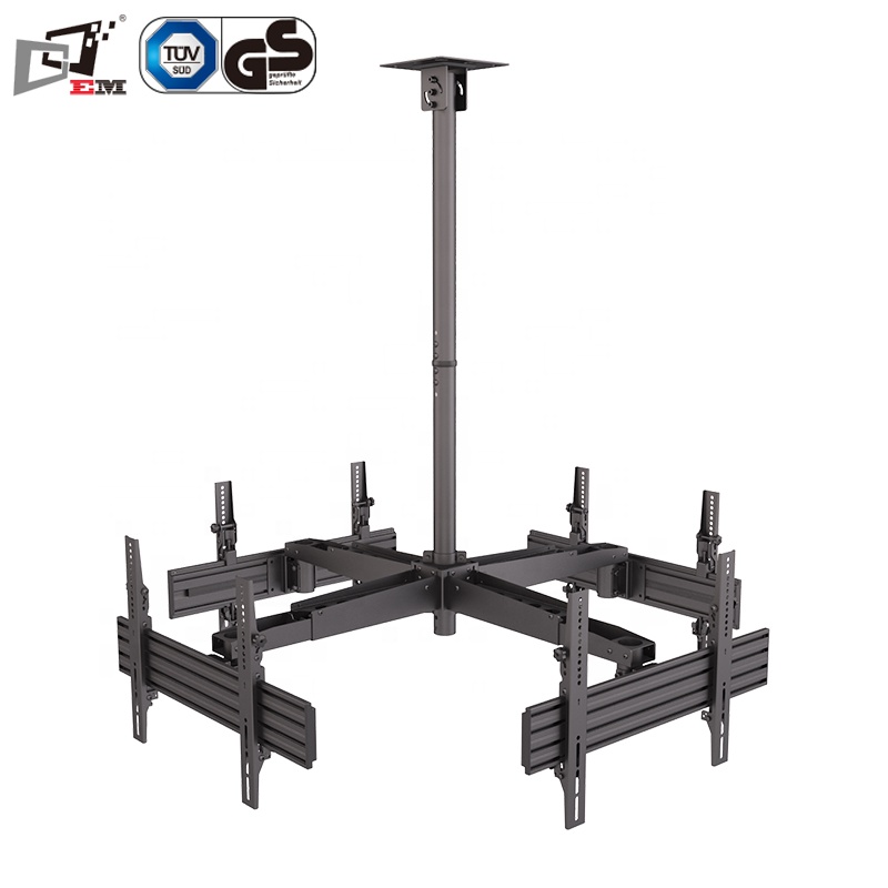 Adjustable Monitor Mount - แขนยึดทีวีแบบแขวนเพดานแบบยืดหดได้สำหรับจอสี่จอ ปรับความสูงได้ โครงเหล็กสำหรับจอแสดงผลเชิงพาณิชย์