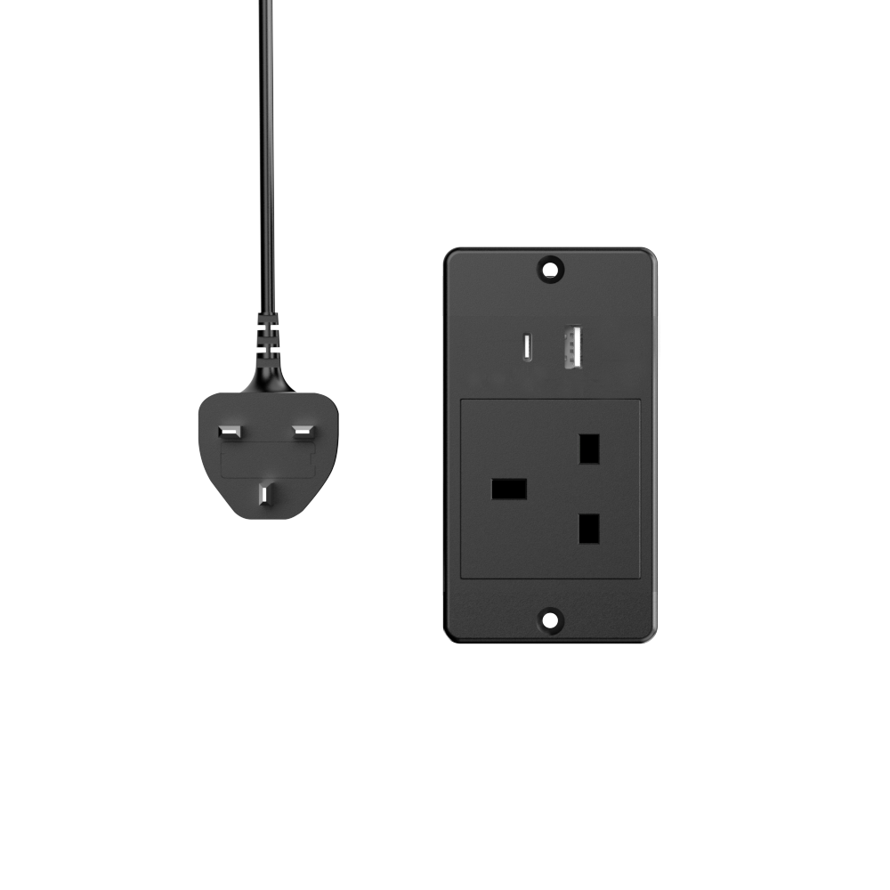 Office Furniture Uk - ปลั๊กไฟแบบฝังในตัวจากสหราชอาณาจักร พร้อมเต้ารับ AC 1 ช่อง พอร์ต