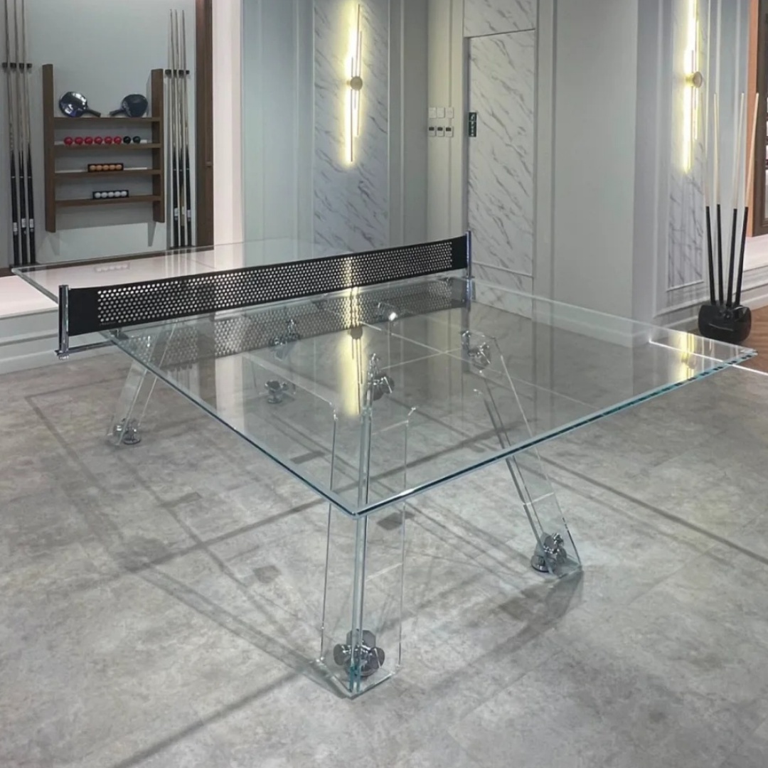 Office Furniture Luxury - เฟอร์นิเจอร์คุณภาพสูง โต๊ะปิงปองคริสตัลแก้วหรูหรา สำหรับเล่นเทนนิสในสำนักงานหรือที่บ้าน เพื่อความบันเทิงกับครอบครัวและเพื่อนฝูง