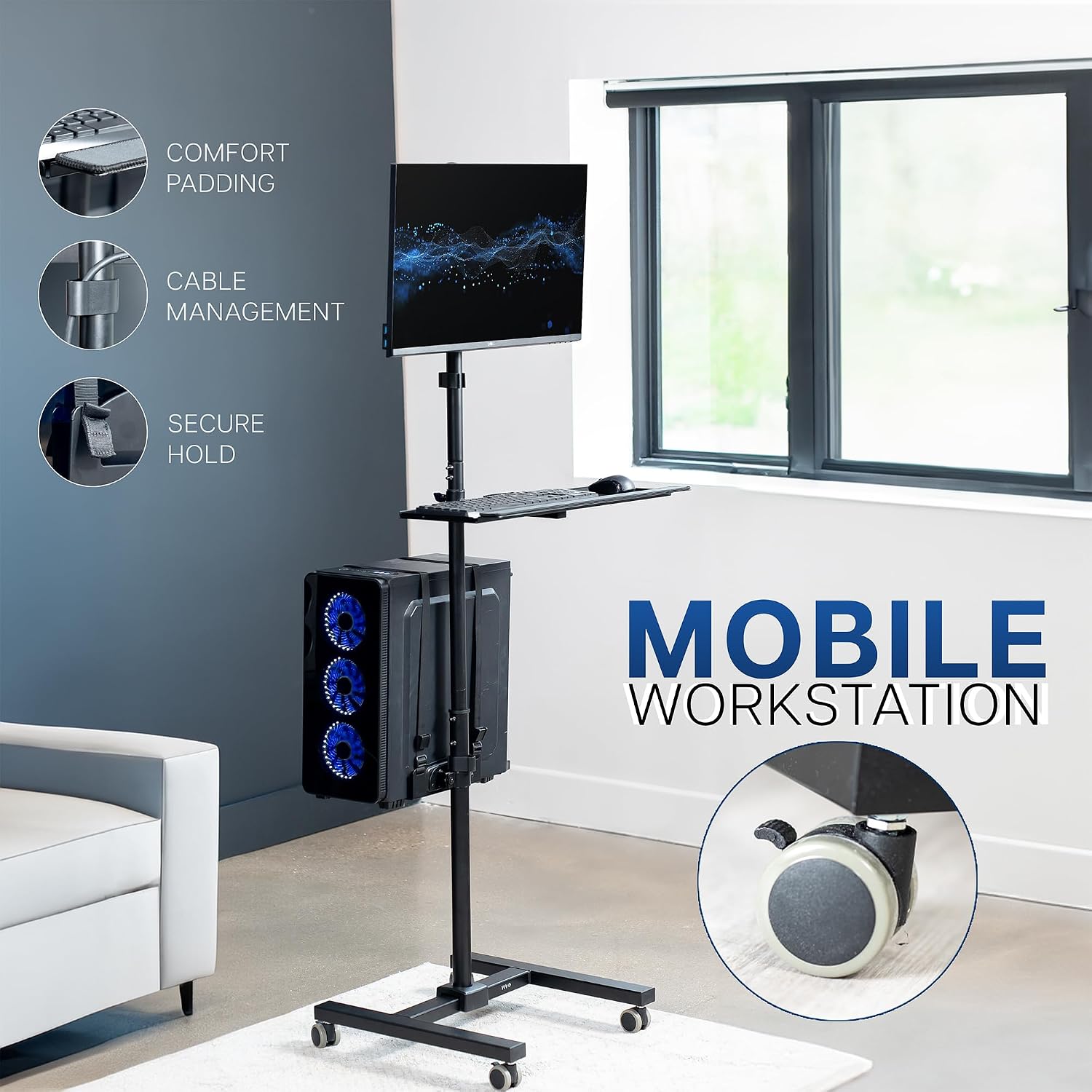 รถเข็นคอมพิวเตอร์สีดำพร้อมที่ย - Adjustable Monitor Mount บทวิจารณ์และราคา