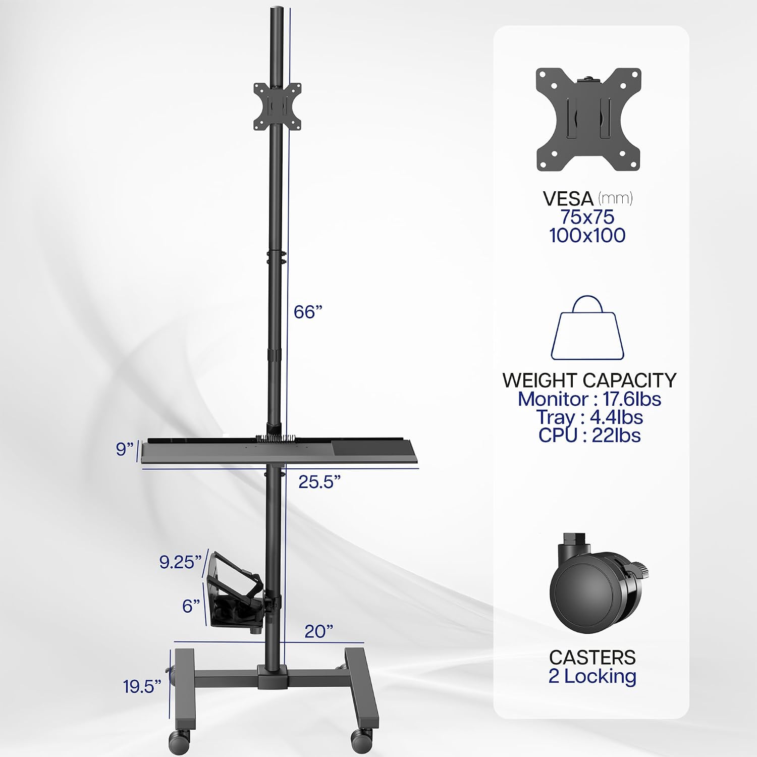 รถเข็นคอมพิวเตอร์สีดำพร้อมที่ย - Adjustable Monitor Mount บทวิจารณ์และราคา